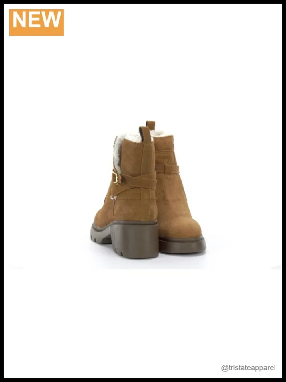Suede Ankle Bootie Block Heel Buckle Detail Pull-On
